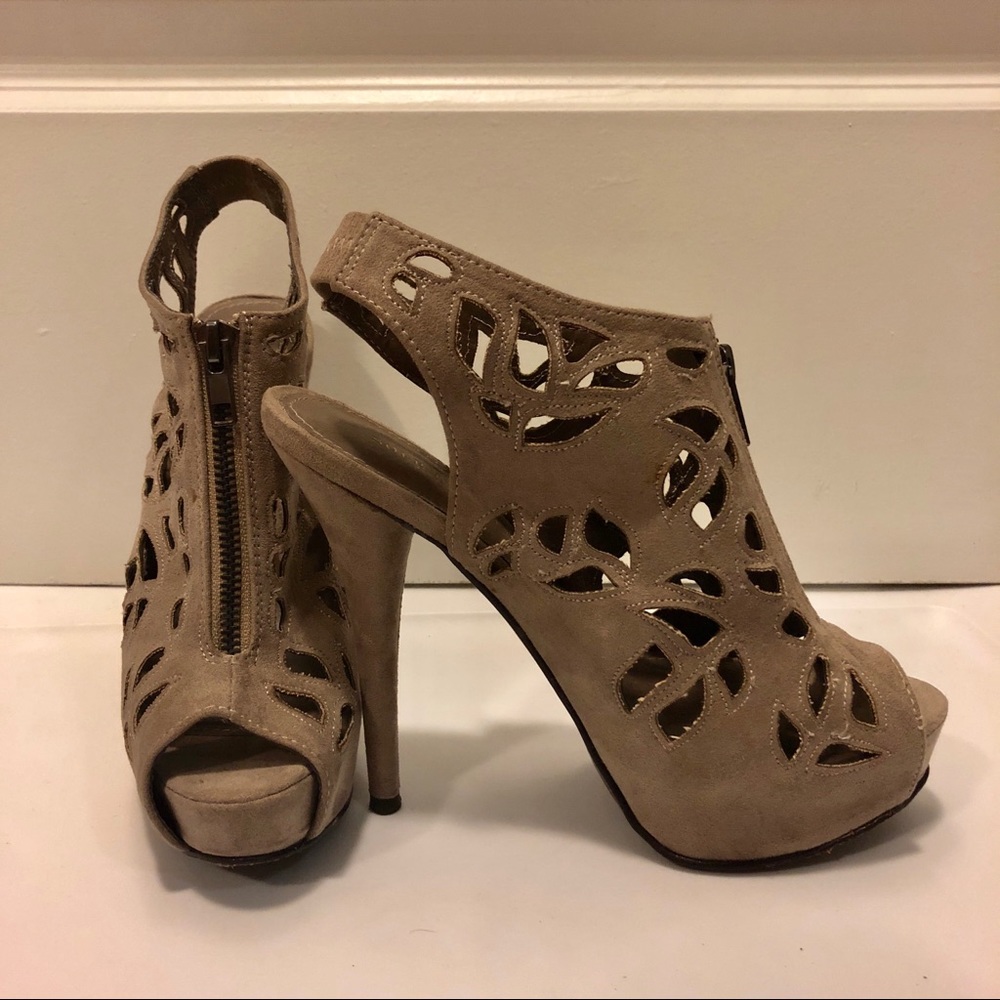 Lattice Sexy Cut-out Zipper Tan Heels
